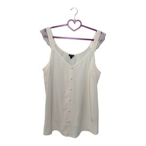 Torrid Studio Crepe de Chine Lace Trim Button Front Tank